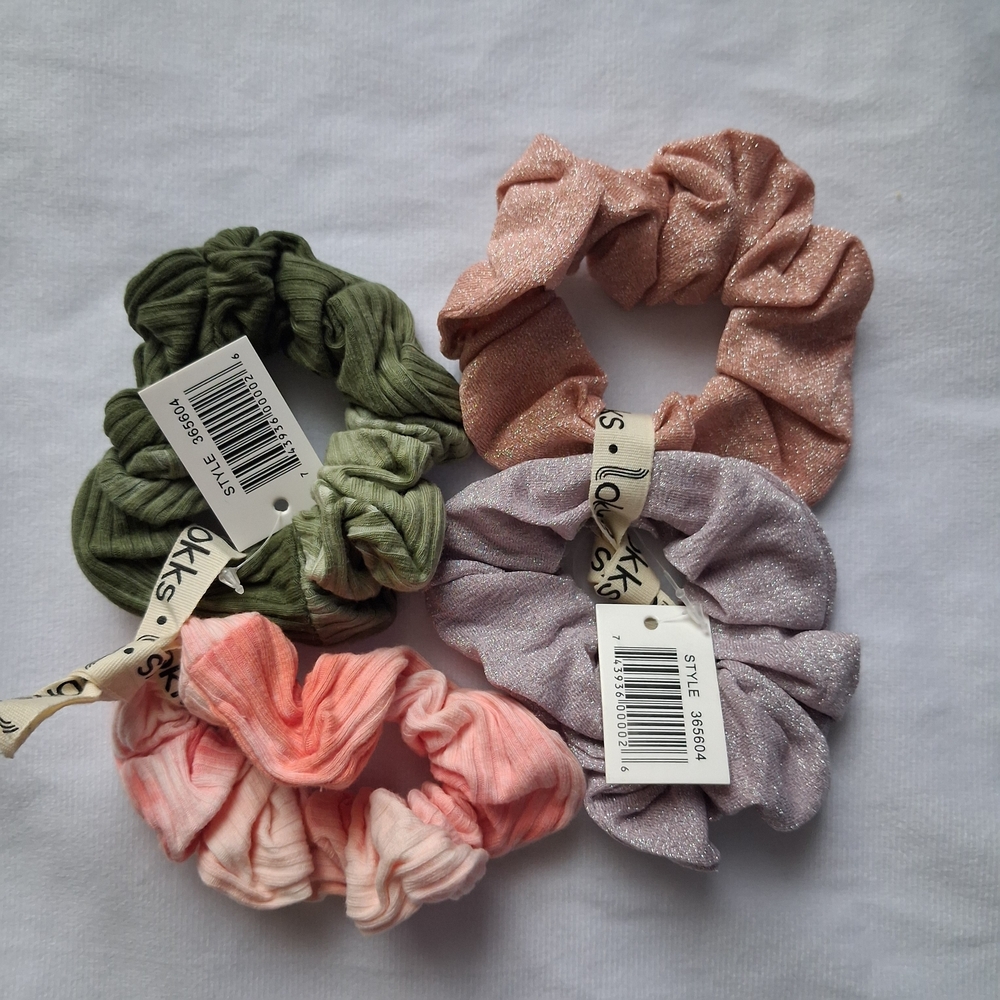Stylish Kids Hair Tie Scrunchies Set - Pink, Green, Purple